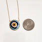 Gold over Silver Hand Painted Ceramic One of a Kind Evil Eye Necklace 18+2