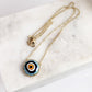 Gold over Silver Hand Painted Ceramic One of a Kind Evil Eye Necklace 18+2