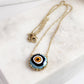 Gold over Silver Hand Painted Ceramic One of a Kind Evil Eye Necklace 18+2