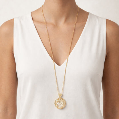 Filigree Locket Shaker Pendant with Floating Gemstones – 36 in. Love Link Chain