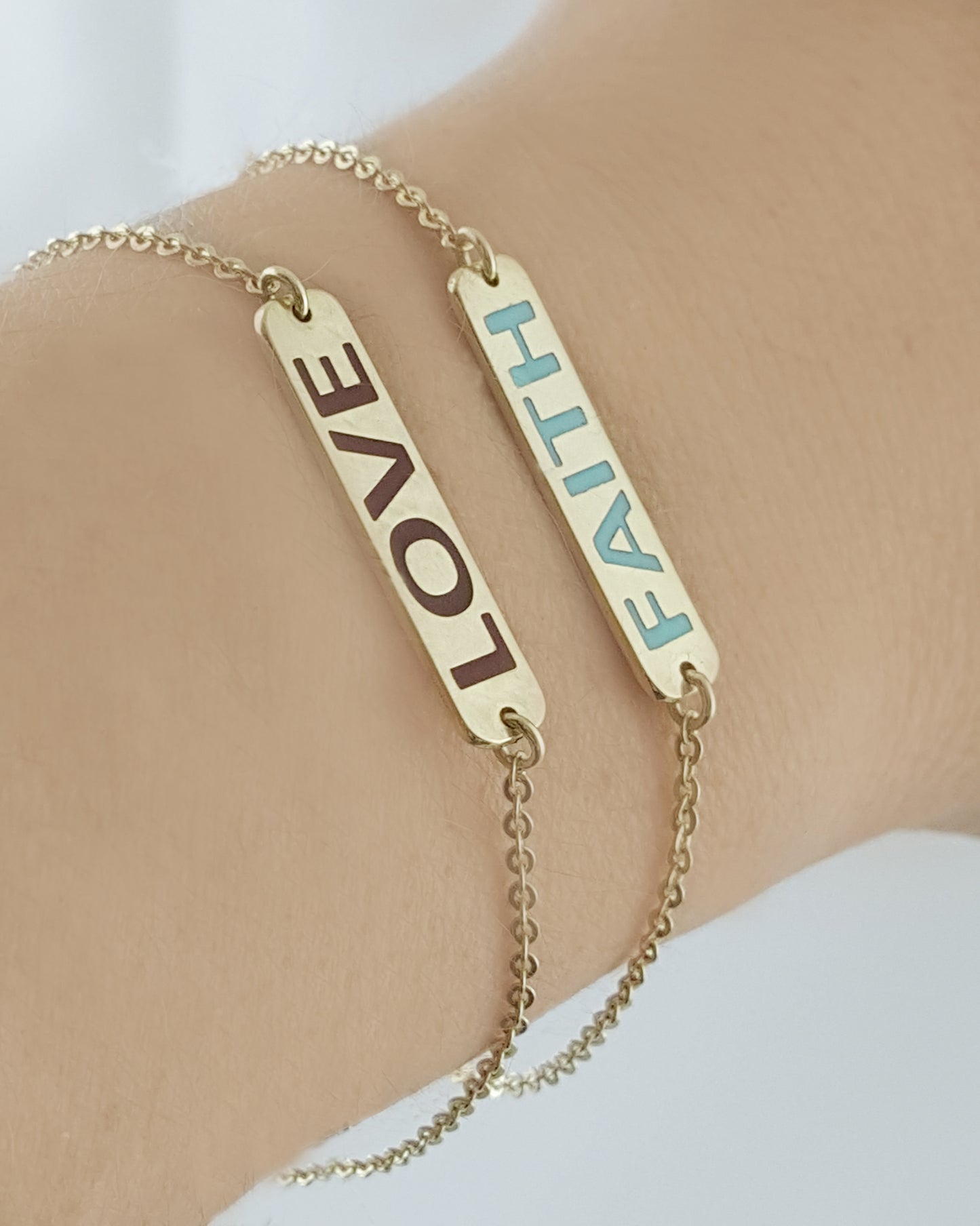 Personalized Enamel Bracelet, Custom Message Bracelet, Solid and Perfect Gold Color, Gift for Her