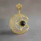 Gold Crescent Moon and Star Pendant with Black Onyx – Handcrafted Celestial Jewelry