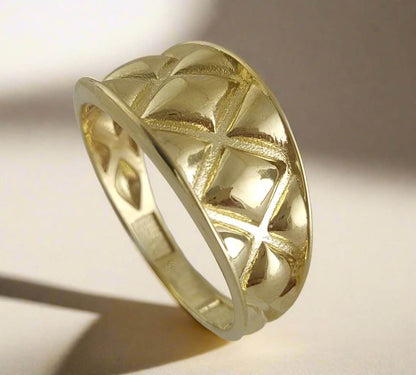 Quilt Pattern Gold Ring - 10k,14k,18k - TurkishBling