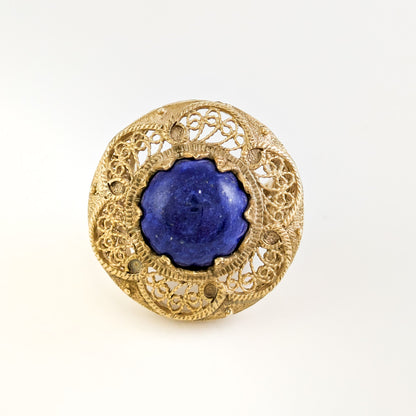 Lapis Statement Ring with Intricate Filigree Bezel