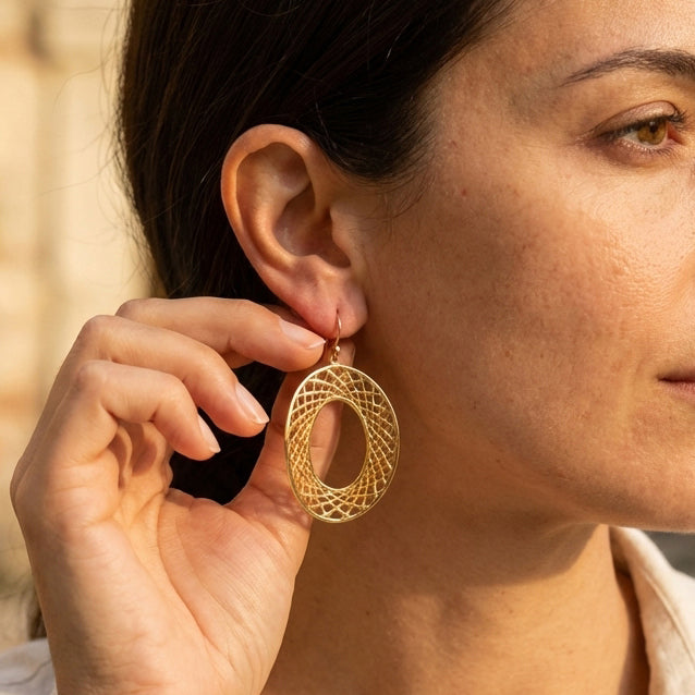 Openwork Oval Drop Earrings — Geometric Statement