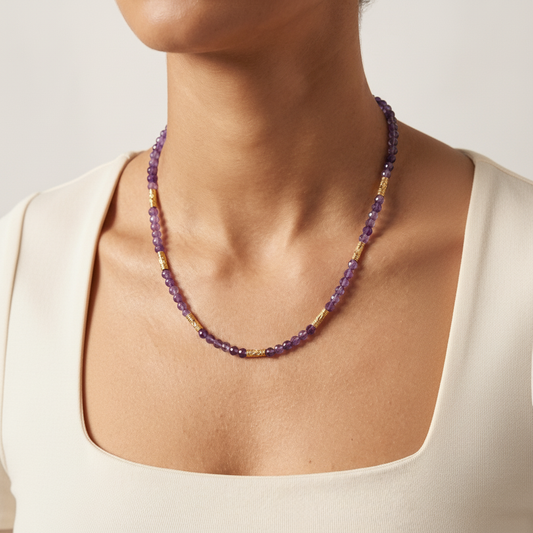 Amethyst Beaded Gold Accent Necklace
