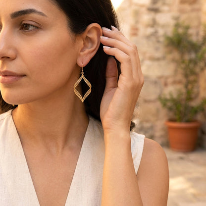 Ribbon Marquise Filigree Dangle Earrings with Sculptural Contour