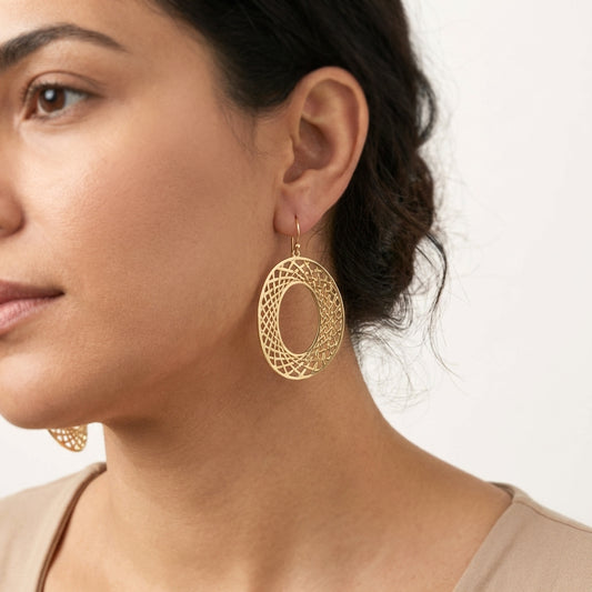 Openwork Oval Drop Earrings — Geometric Statement