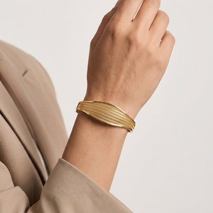 Textured Gold Cuff Bracelet Hinged Bangle 18k Gold Over Bronze