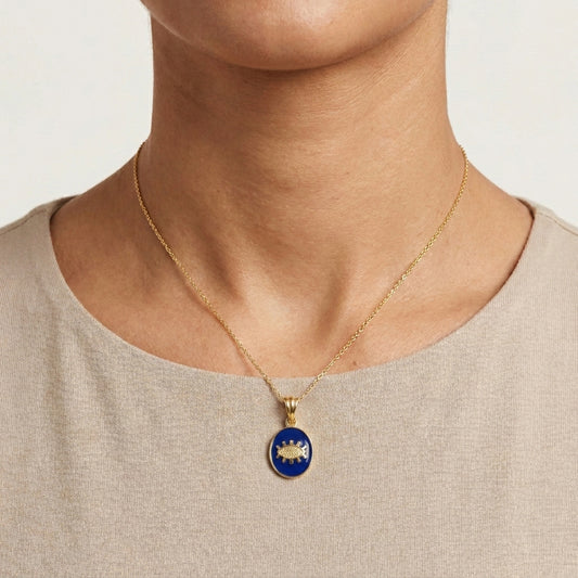 Gold Evil Eye Pendant Navy Blue Enamel Nazar Charm Pendant