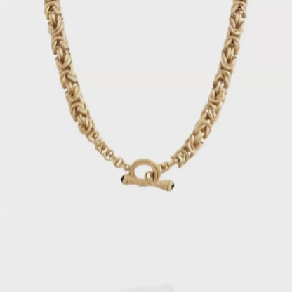 Byzantine Chain Necklace with Gemstone accented Toggle Clasp – 7mm- 24 Inch