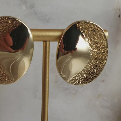 Oval Textured Gold Stud Earrings