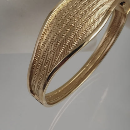 Textured Gold Cuff Bracelet Hinged Bangle 18k Gold Over Bronze