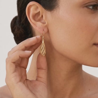Long Swirl Filigree Drop Earrings with Twisted Pattern