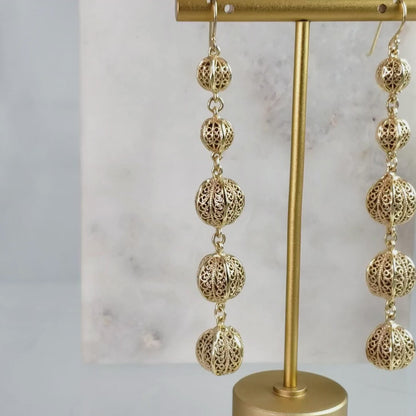 Long Filigree Ball Dangle Earrings