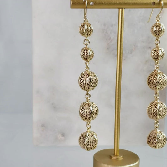 Long Filigree Ball Dangle Earrings