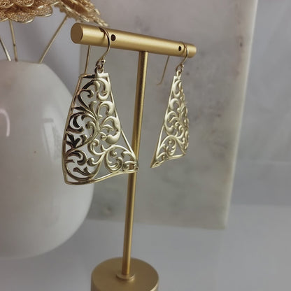 Glamorous Gold Plated Scrollwork Dangle Earrings