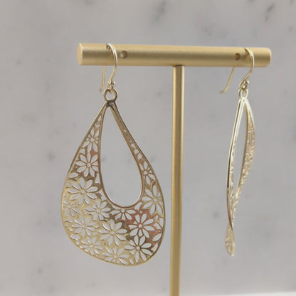 Floral Cutout Teardrop Earrings with French Wire