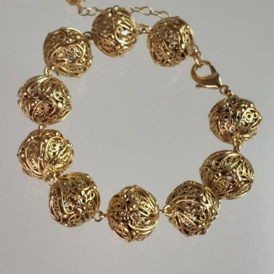 Adjustable Gold Filigree Bead Sphere Bracelet