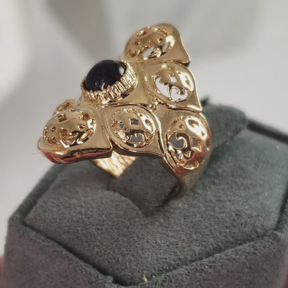 Filigree Ring with Ruby Zoisite or Amethyst – Bold Gold Statement Ring with 6mm Gemstone