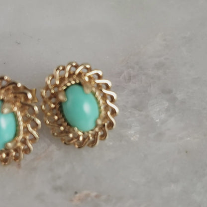 18K Gold Plated 7 x 5mm Gemstone Button Earrings