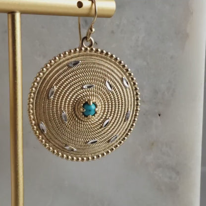 Shield Wickerwork Turquoise Earrings