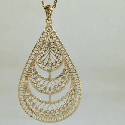 Teardrop Filigree Pendant with Layered Openwork Design