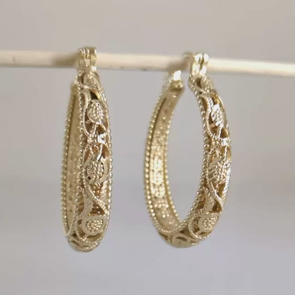 Elegant Floral Filigree Gold Hoop Earrings – Handcrafted in Istanbul