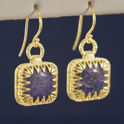 Square Blue Gemstone Sodalite Earrings