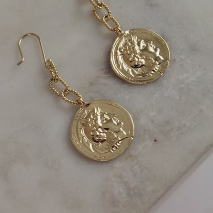 Roman Great Alexander Coin Dangle Earrings