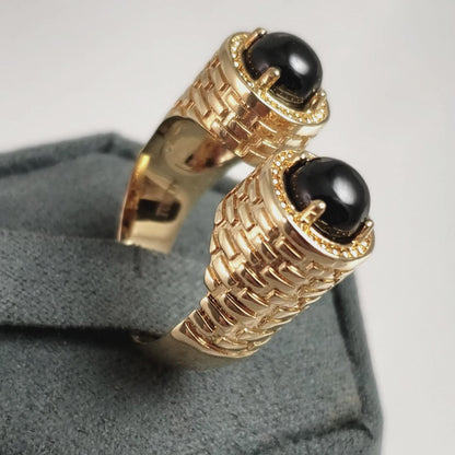 Dual Cabochon Bypass Ring with Textured Shank