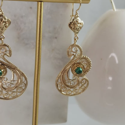 Genuine Malachite Filigree Swan Earrings