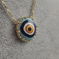 Gold over Silver Hand Painted Ceramic One of a Kind Evil Eye Necklace 18+2