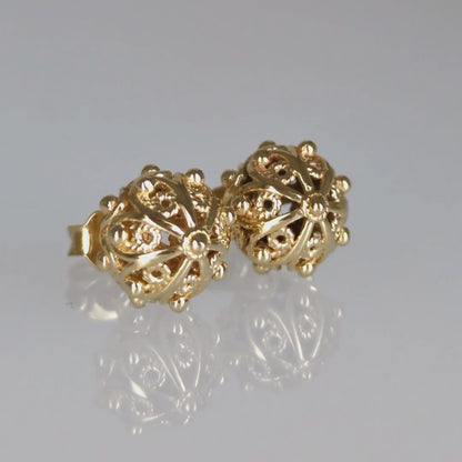 Filigree Sphere Stud Earrings with Floral Filigree Detail and Milgrain
