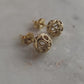 Round Gold Filigree Bead Stud Earrings with Diamond Cut