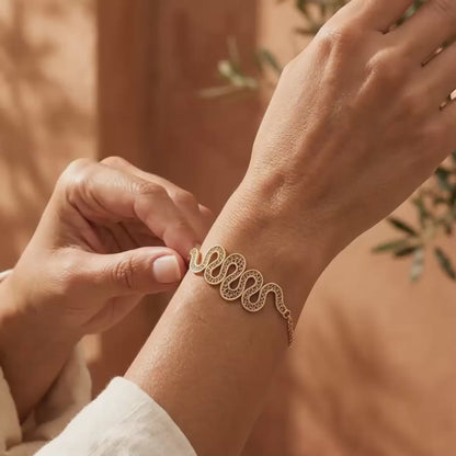 Serpentine Wave Filigree Bracelet with Openwork Design