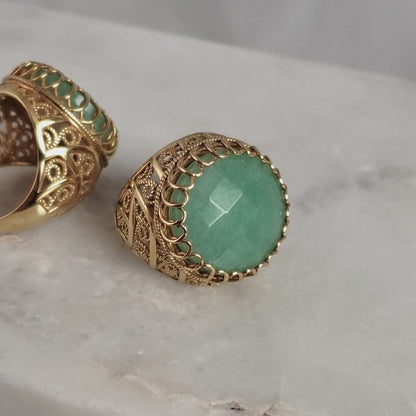 Filigree Statement Ring with Green Aventurine