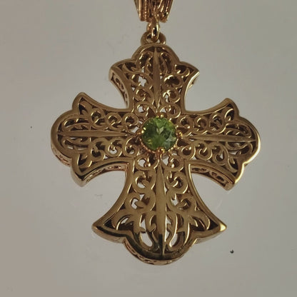Filigree Cross Pendant Necklace with Gemstone Center