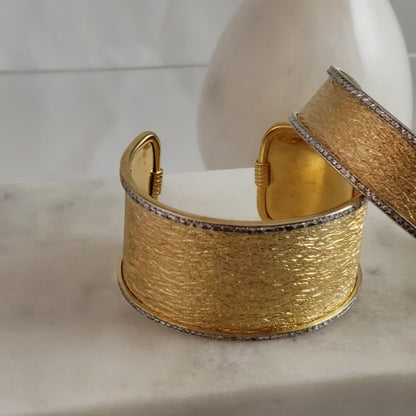 Textured Cuff Bracelet with Diamond-Cut Sparkle - Wide Cuff Bangle