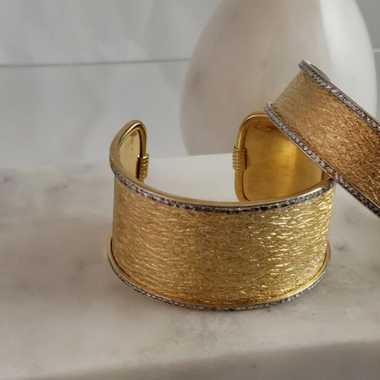 Textured Cuff Bracelet with Diamond-Cut Sparkle - Wide Cuff Bangle