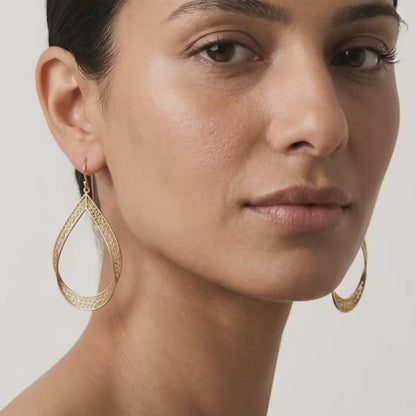 Elegant Gold Teardrop Filigree Earrings – Handcrafted Artisan Statement Dangles