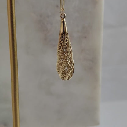 Long Swirl Filigree Drop Earrings with Twisted Pattern