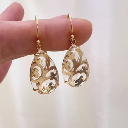 Crystal Quartz Teardrop Earrings – Handcrafted Openwork Design