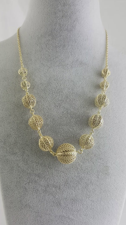 Filigree Ball Necklace – Statement Bead Design in 18k Gold over Bronze