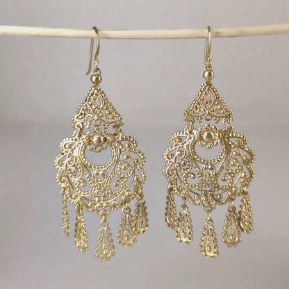 Intricate Filigree Chandelier Drop Earrings with Dangling Details
