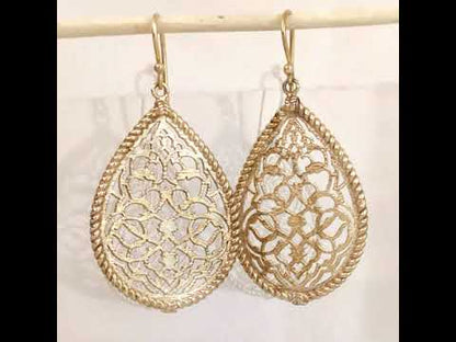 Turkish Motif Teardrop Drop Earrings with Ornate Openwork