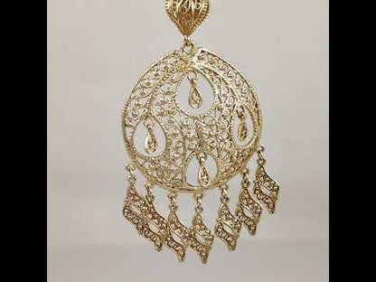 Gold Filigree Pendant Necklace Charm 18k Gold Over Bronze Large Statement Pendant Ottoman Style Jewelry