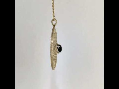 Black Onyx Filigree Pendant Gold Mandala Medallion Necklace Charm