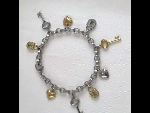 Heart, Key & Lock Charm Bracelet – Sterling Silver with Preciosa Crystals