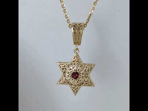 Star of David Filigree Pendant with Garnet or Citrine – Optional Chain